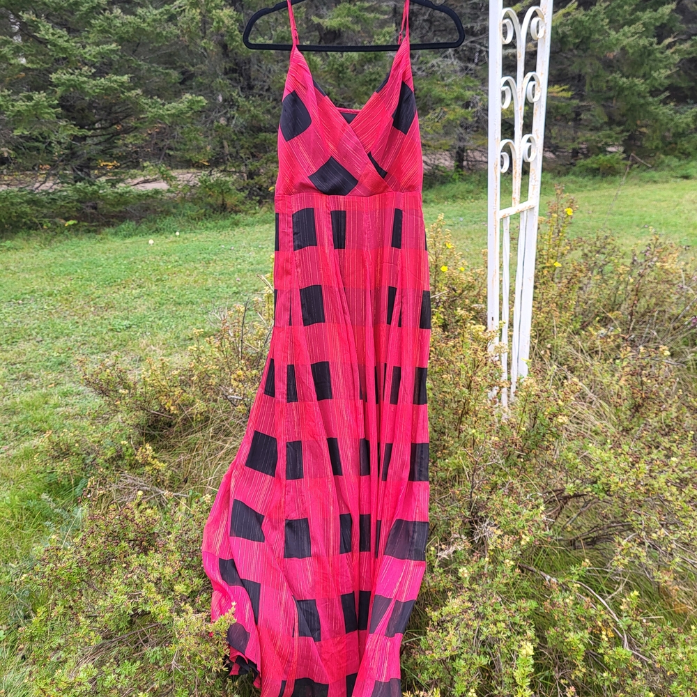 "Plaid Glam" INC International Concepts Red and Black Maxi Dress